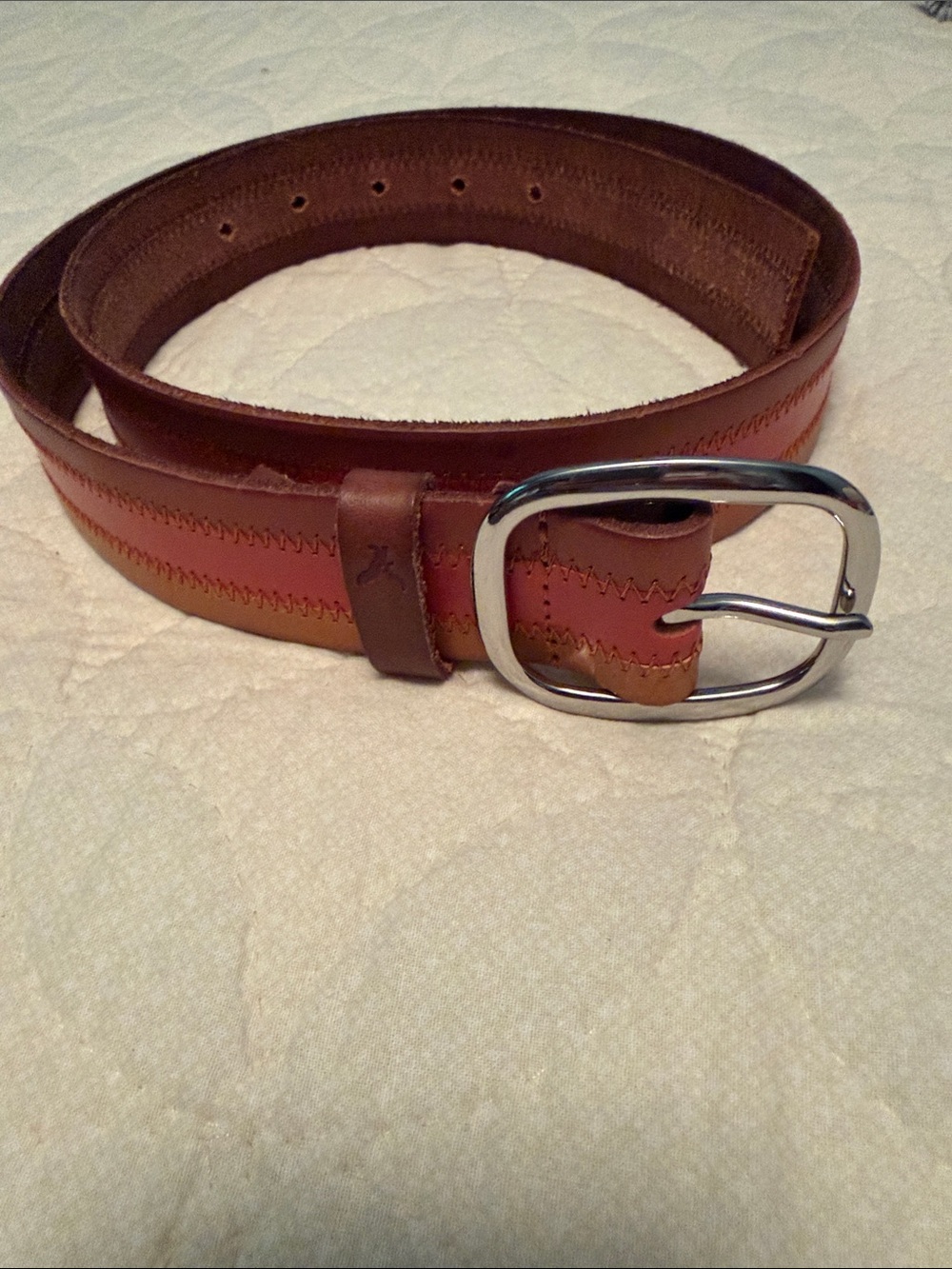American Eagle Outfitters Two-Tone Brown/Tan Leather Belt with Silver Buckle